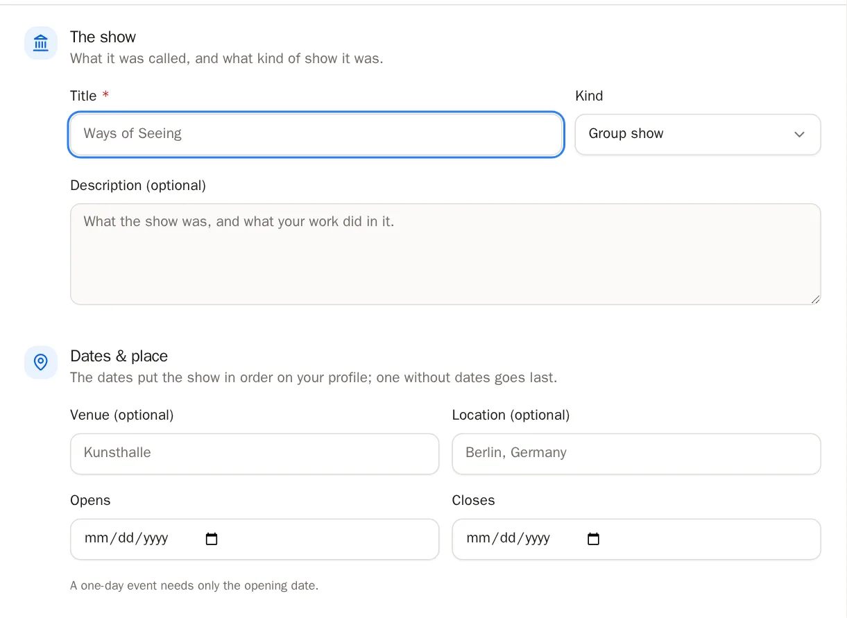 Screenshot of Fill in the show