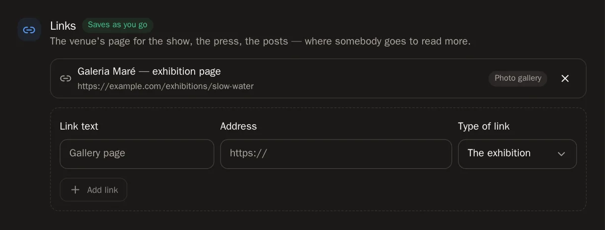 Screenshot of Add links