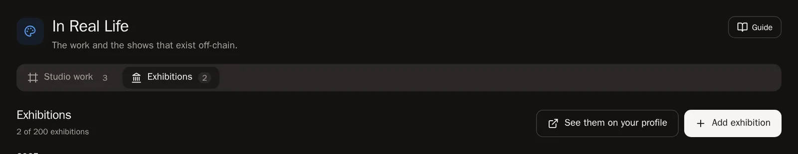 Screenshot of Open the Exhibitions tab