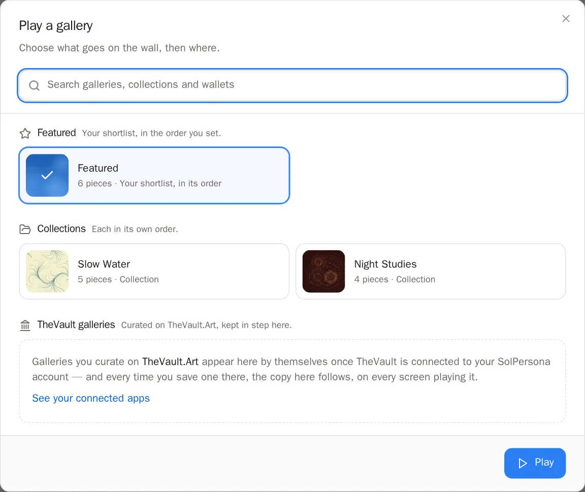 Screenshot of Pick a gallery