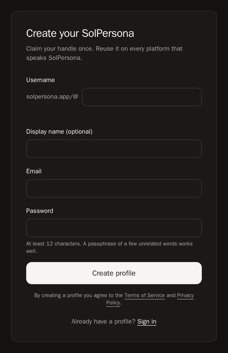 Screenshot of Sign up