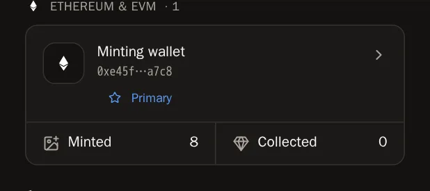Screenshot of Open the wallet's Minted works