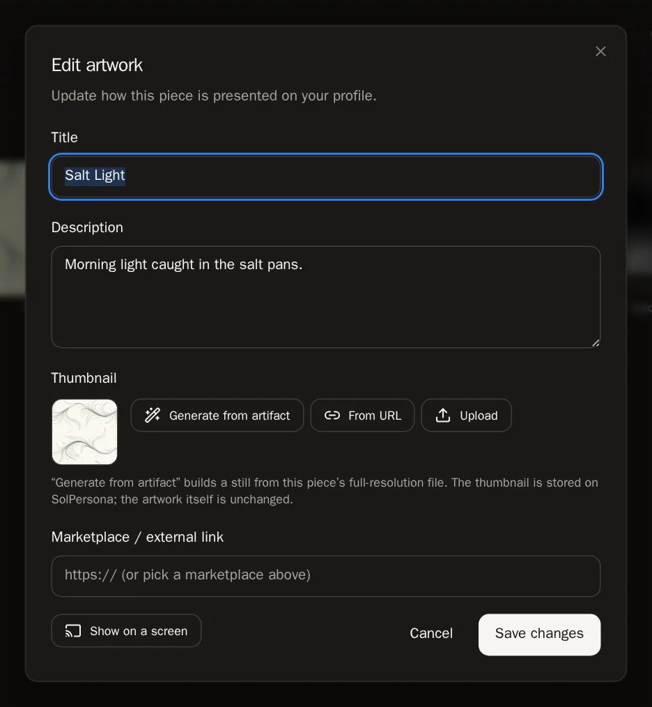 Screenshot of Edit a piece