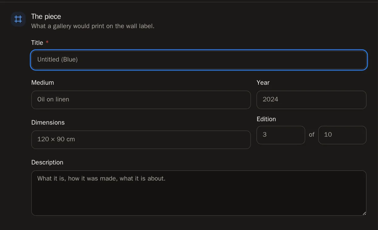 Screenshot of Describe the piece