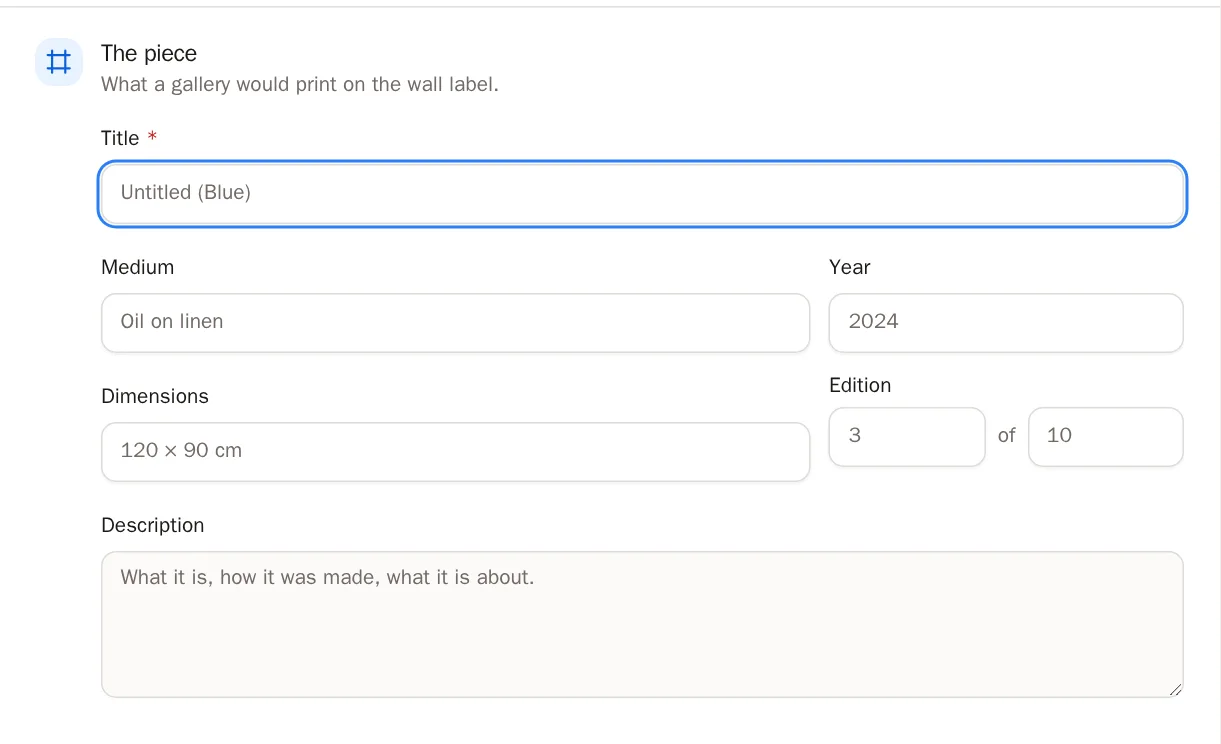 Screenshot of Describe the piece