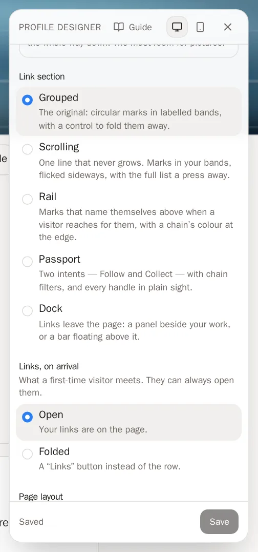 Screenshot of Links and layout