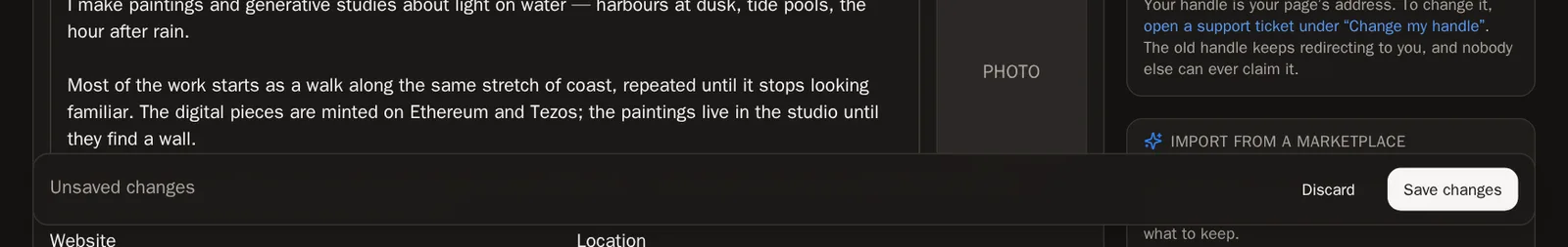 Screenshot of Write about yourself