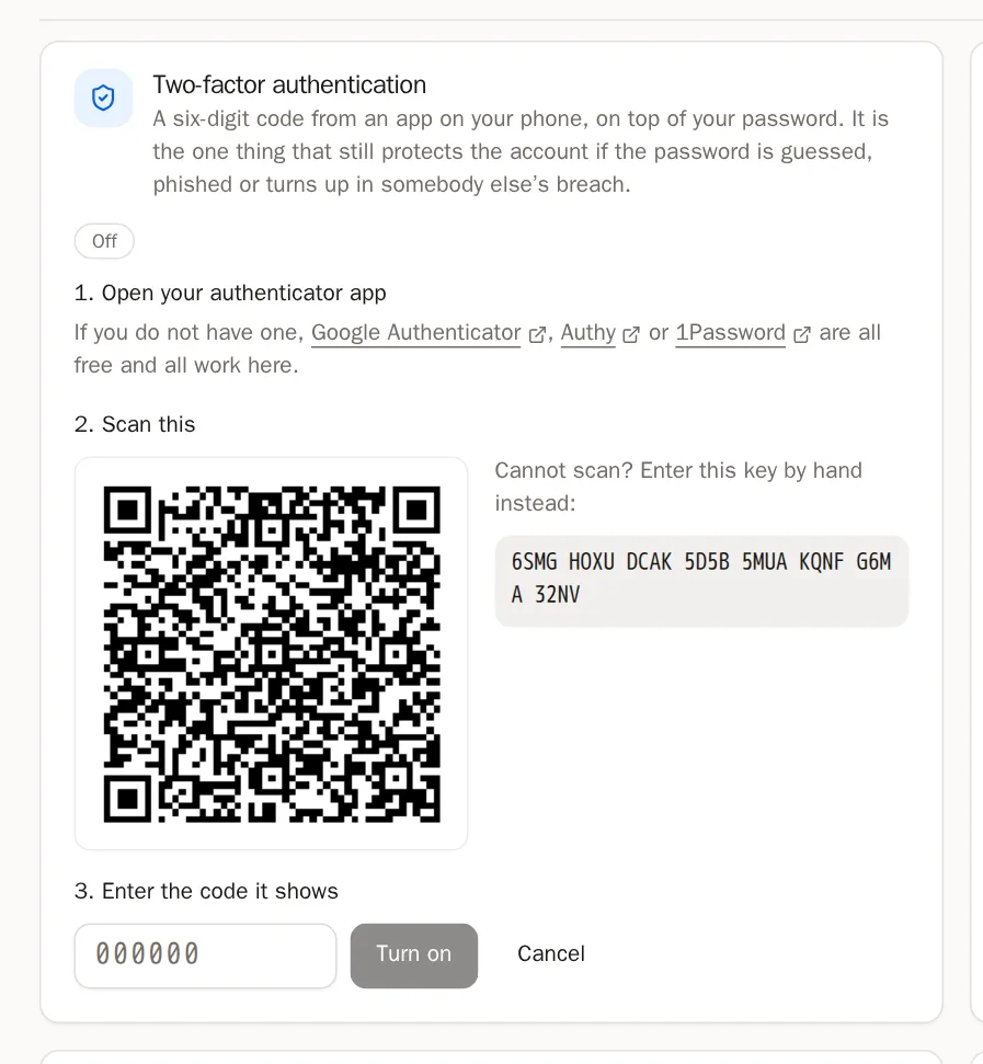 Screenshot of Type the code it shows