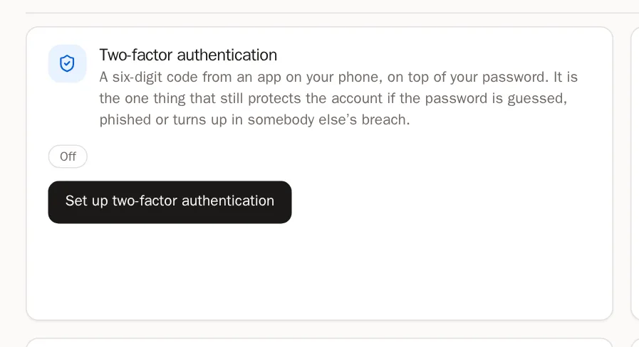 Screenshot of Turn on two-factor authentication