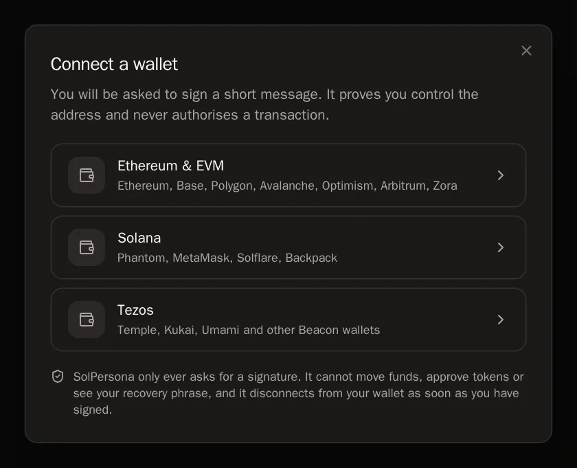 Screenshot of Choose your chain
