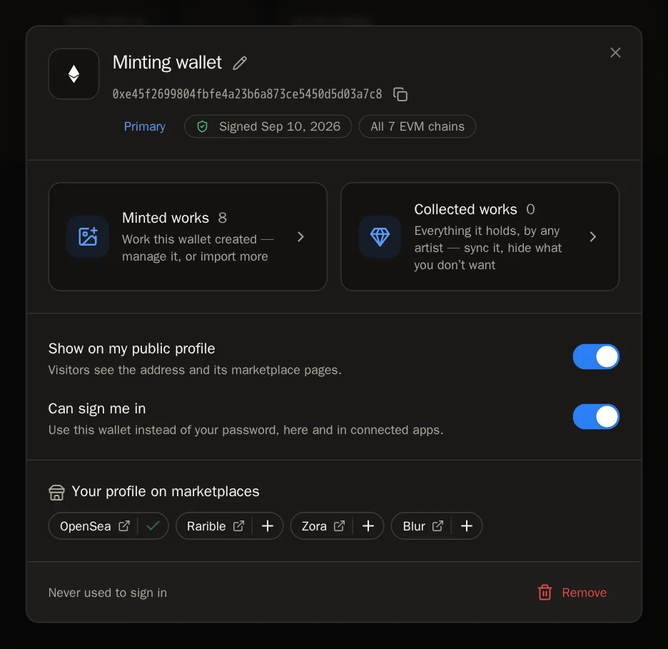 Screenshot of Remove a wallet